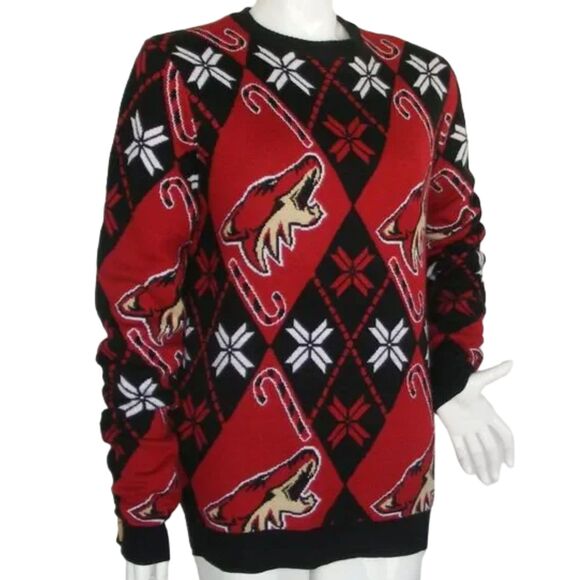 ARIZONA COYOTES Sweater, M, Red/Black, Howling Coyote head, Acrylic, Long sleeve - Picture 3 of 9